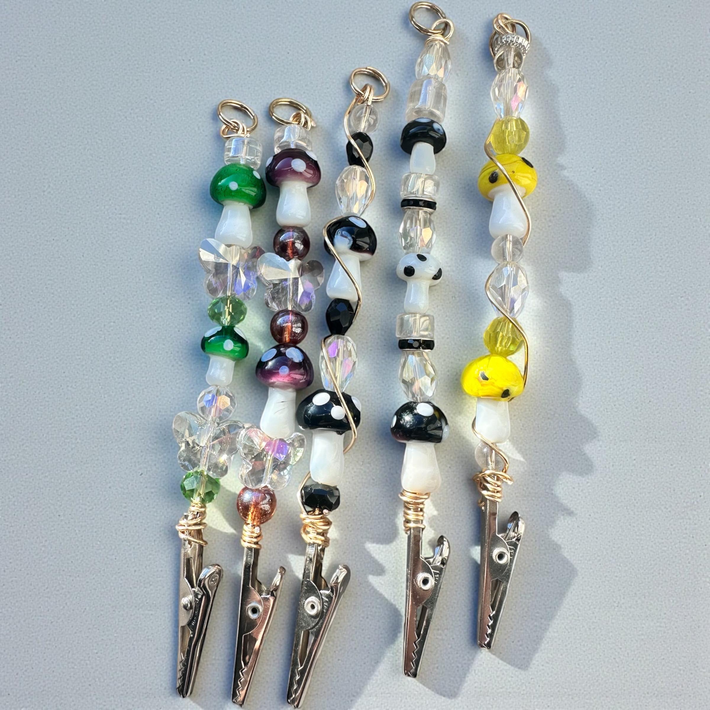 Bracelet Helper Tool – Crystal Beaded ATM Card Grabber – Long Nail Helper – One Hand Bracelet Clasp – Ceramic Mushroom Beads