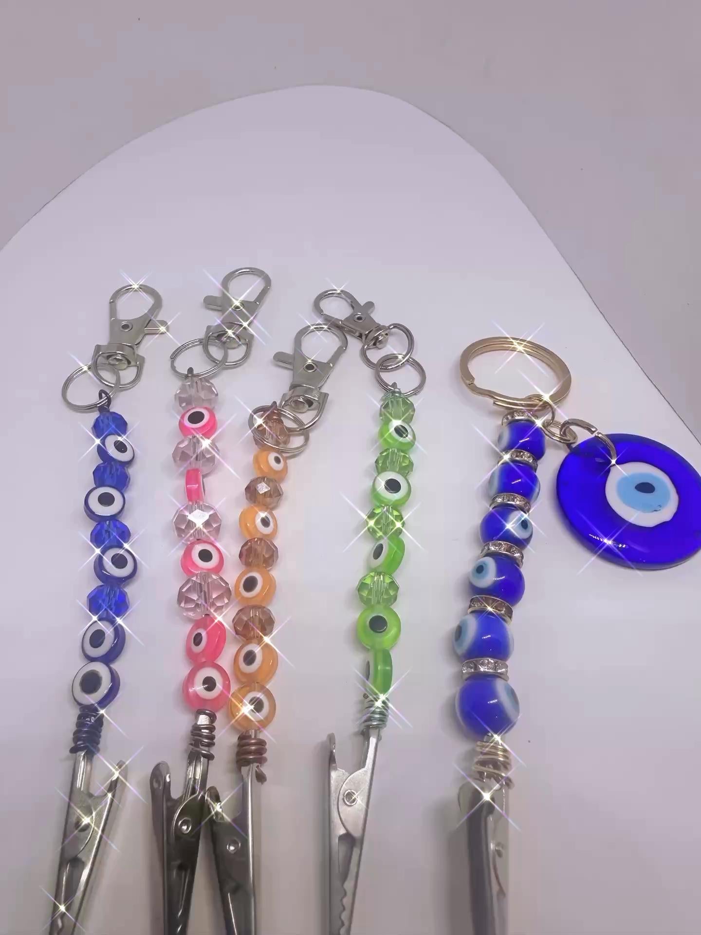 Evil Eye Beaded ATM Card Clip • Long Nail Grabber Tool