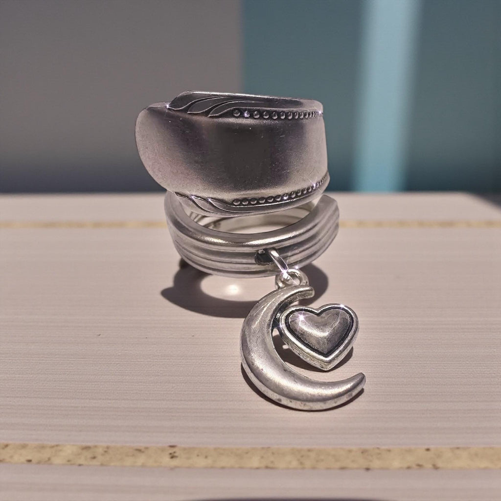 Spoon Ring Mystery charm ring, handmade spoon ring custom size ring, upcycled jewelry double wrap, gift for her, surprise ring