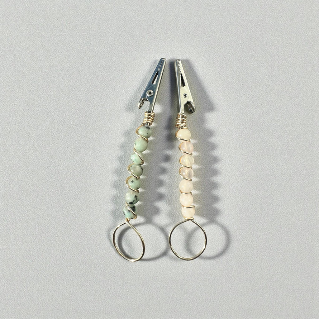 Handmade Rose Quartz ATM Card Clip or kiwi jasper, Long Nail Helper