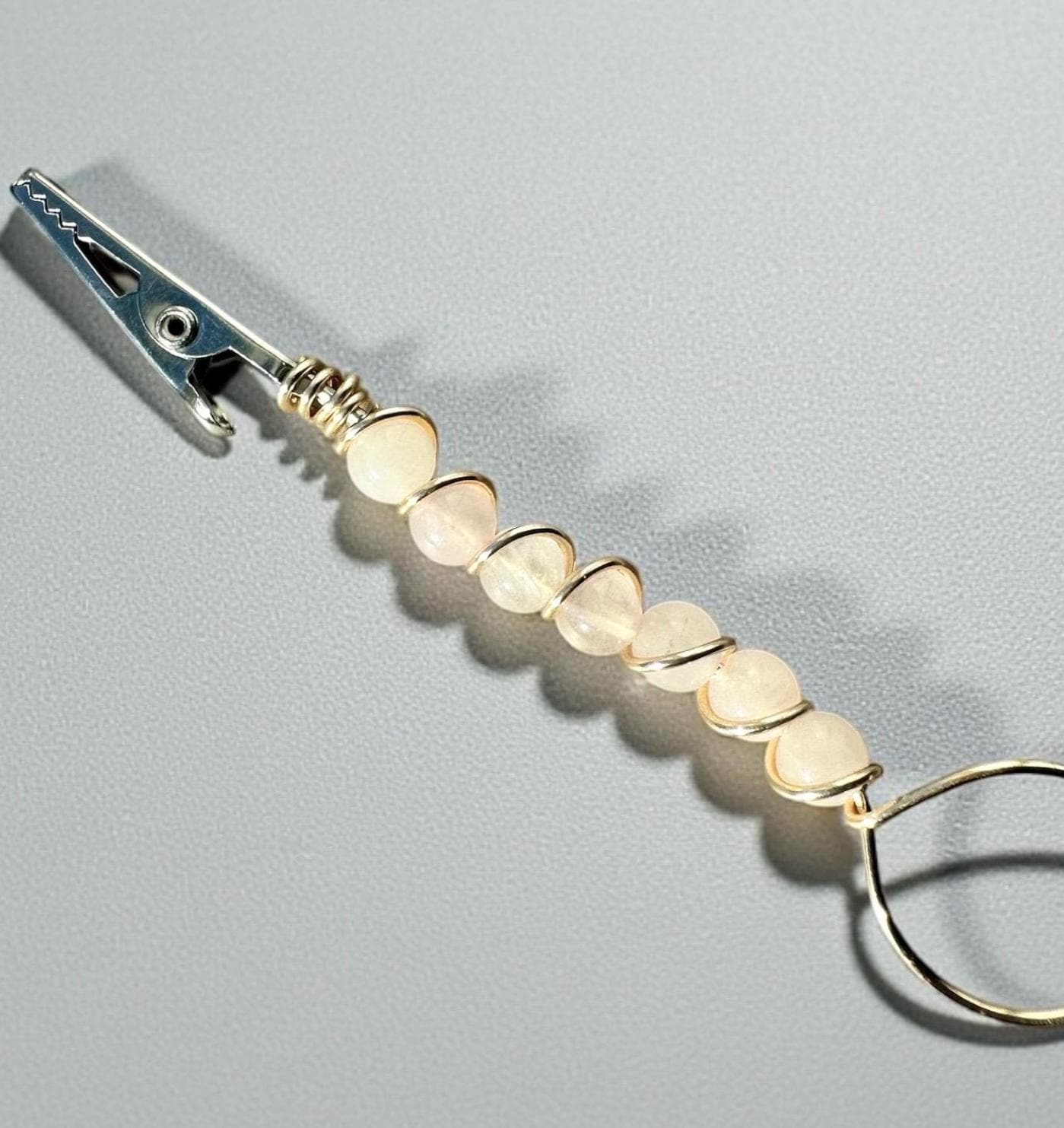 Handmade Rose Quartz ATM Card Clip or kiwi jasper, Long Nail Helper