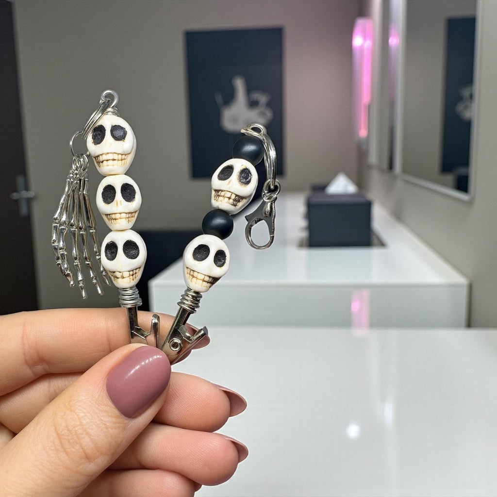 Skull ATM Card Clip • Skeleton Hand Charm • Long Nail Helper • Spooky Beaded Bracelet Buddy
