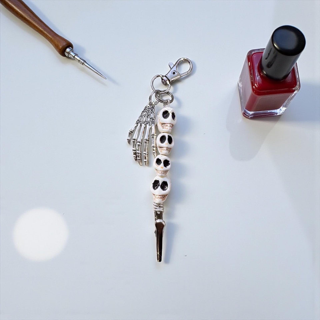 Skull ATM Card Clip • Skeleton Hand Charm • Long Nail Helper • Spooky Beaded Bracelet Buddy