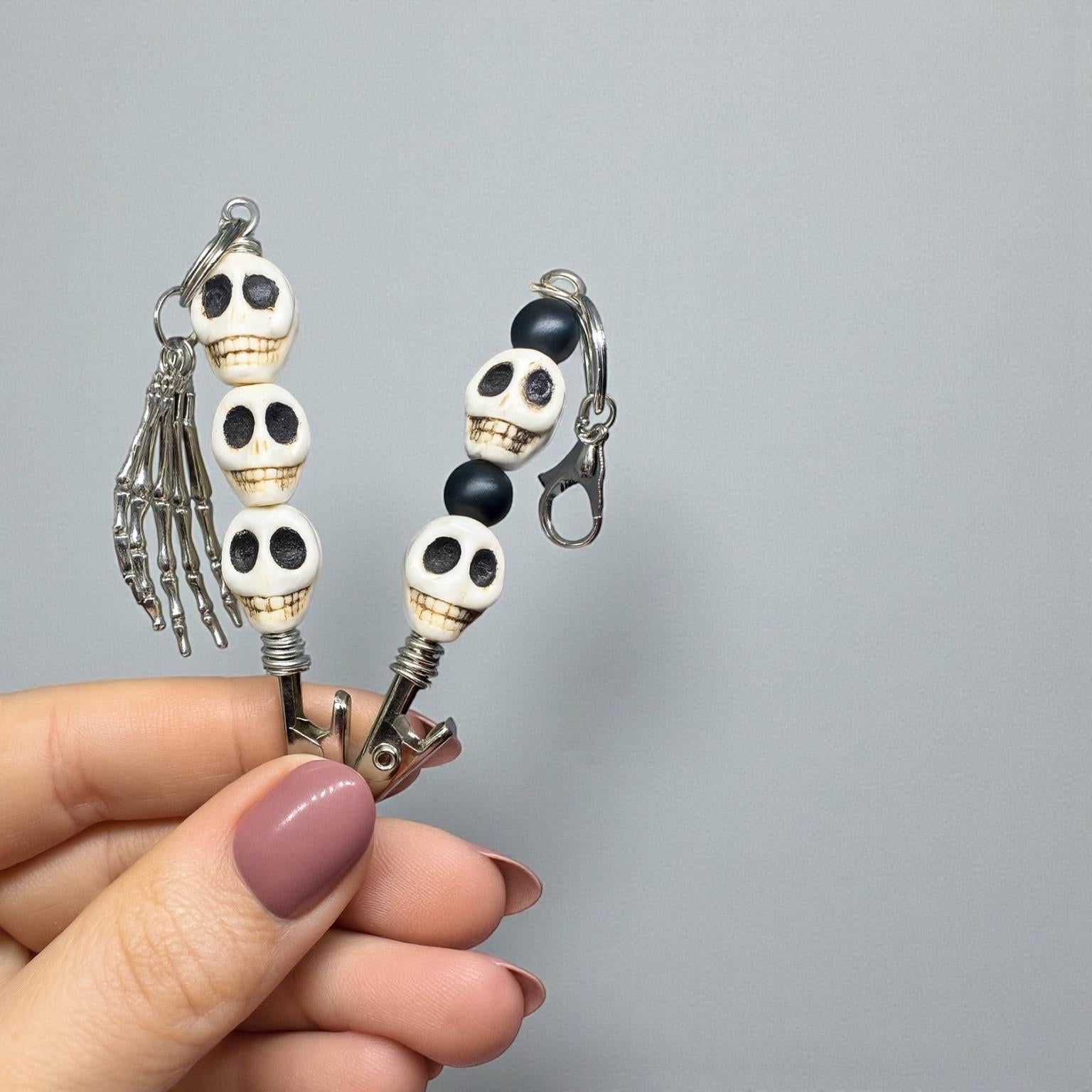 Skull ATM Card Clip • Skeleton Hand Charm • Long Nail Helper • Spooky Beaded Bracelet Buddy