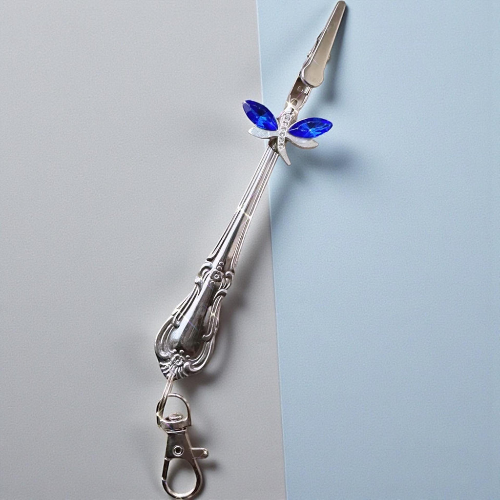 Vintage Spoon Rose or Crystal Dragonfly ATM Card Clip – Handmade Bracelet Helper Keychain