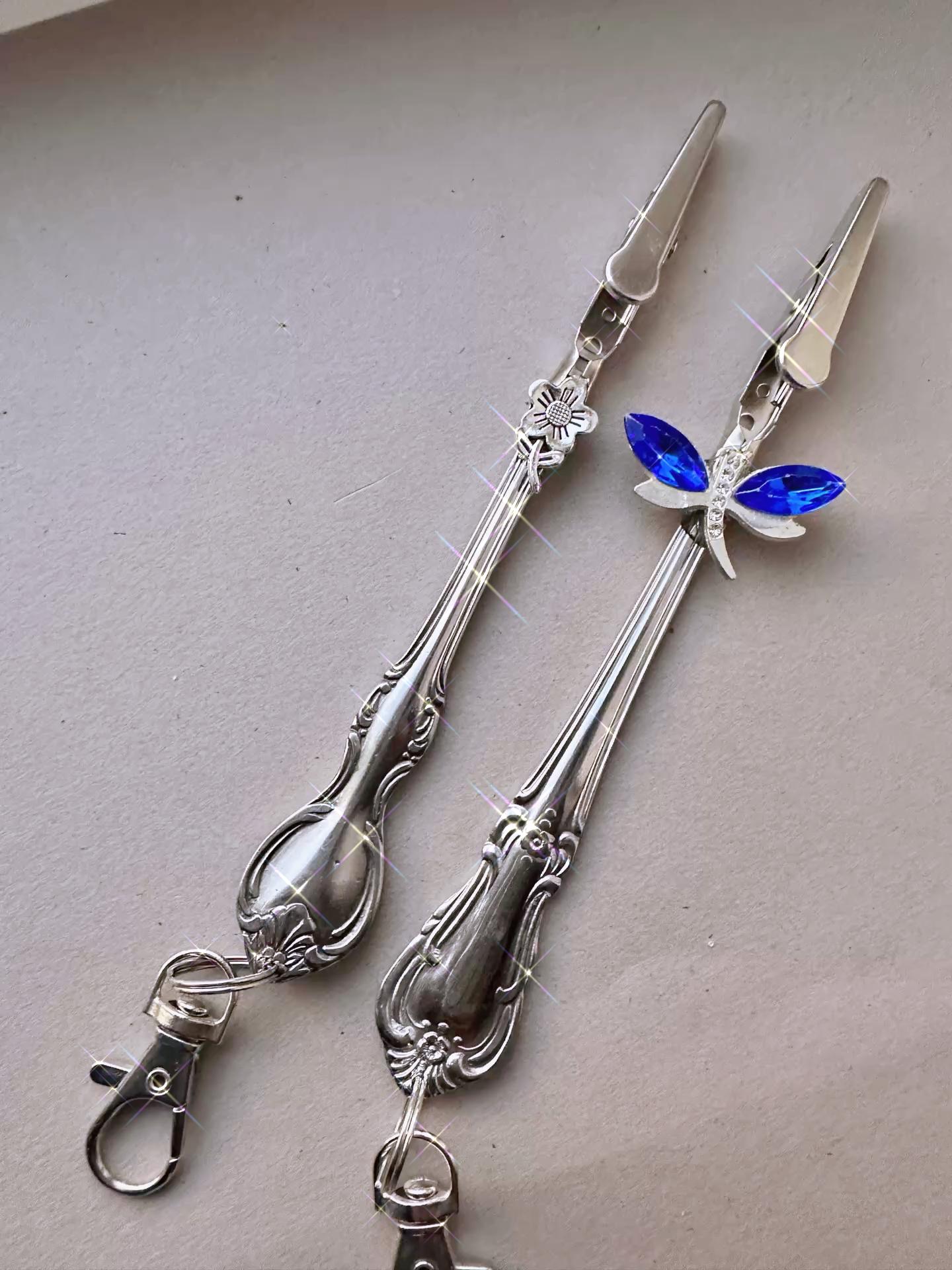 Vintage Spoon Rose or Crystal Dragonfly ATM Card Clip – Handmade Bracelet Helper Keychain