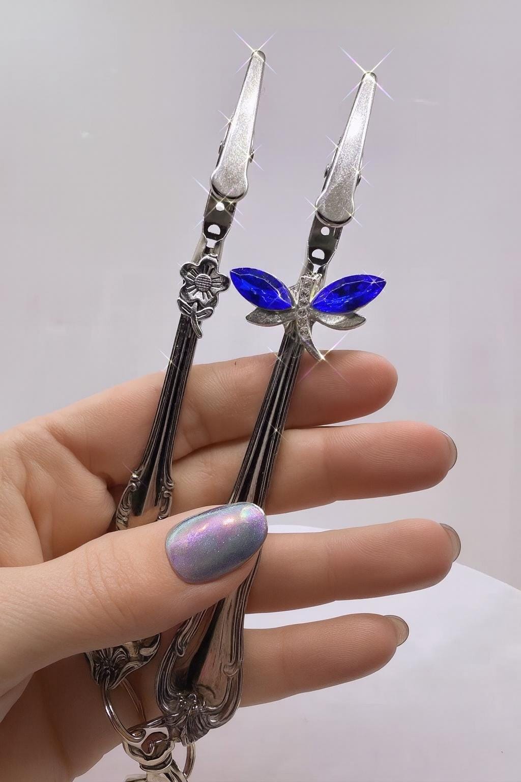Vintage Spoon Rose or Crystal Dragonfly ATM Card Clip – Handmade Bracelet Helper Keychain