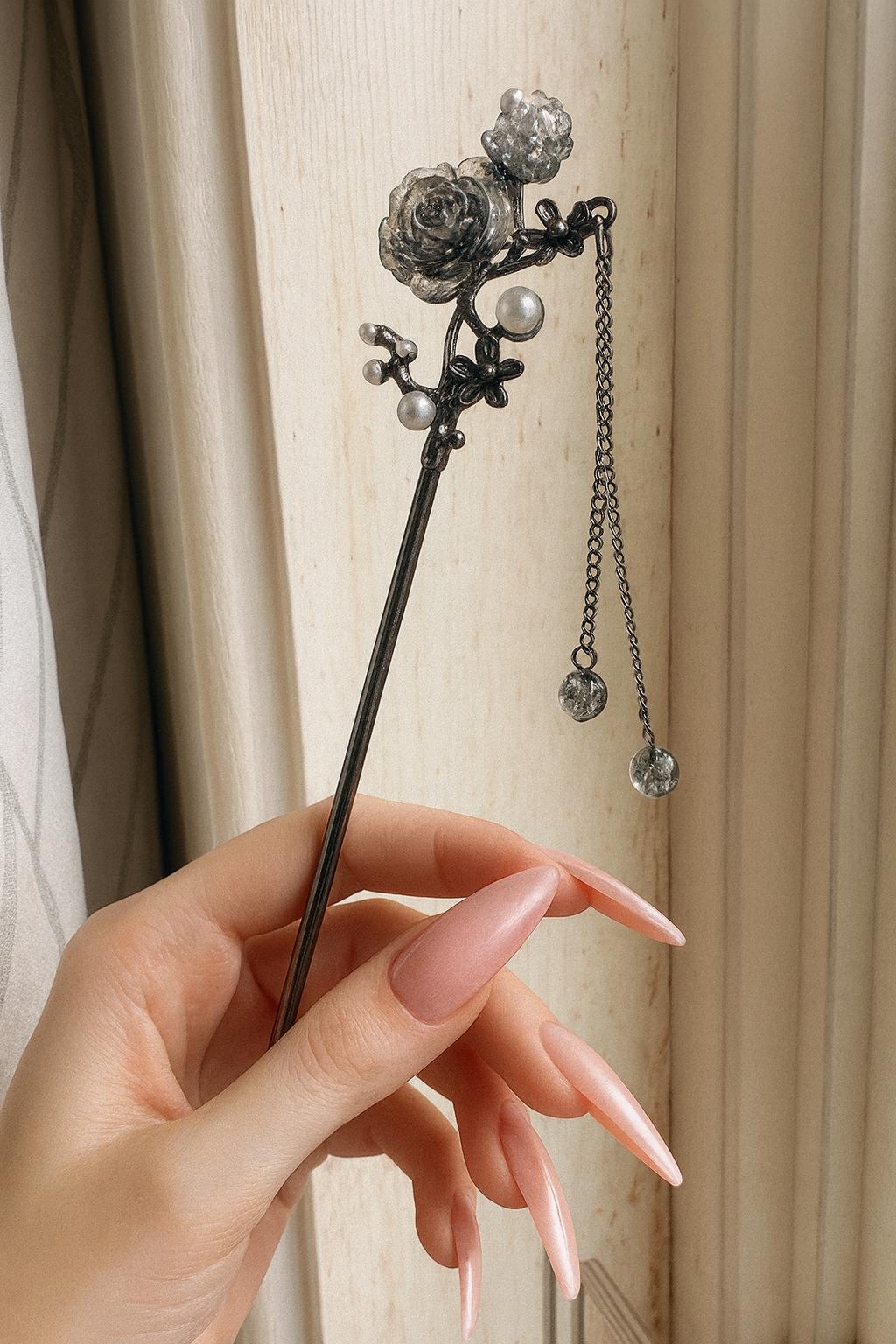 ATM Card Clips   Enchanted Dark Floral  – Handmade, Sparkling, & Magical, long nail helper