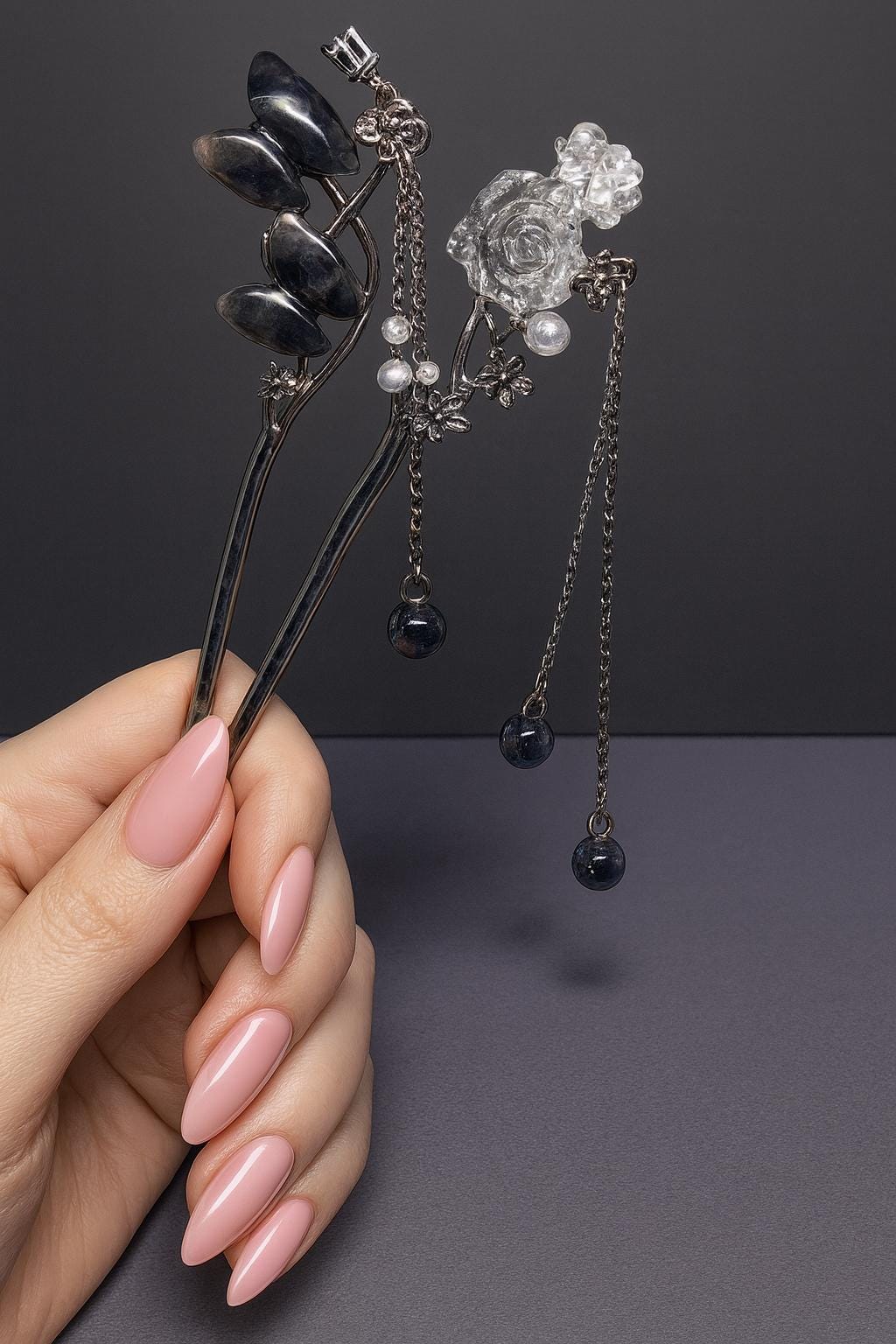 ATM Card Clips   Enchanted Dark Floral  – Handmade, Sparkling, & Magical, long nail helper