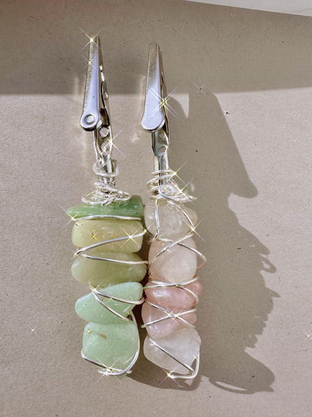 Wire Wrapped Rose Quartz ATM Card Clip | Long Nail Helper