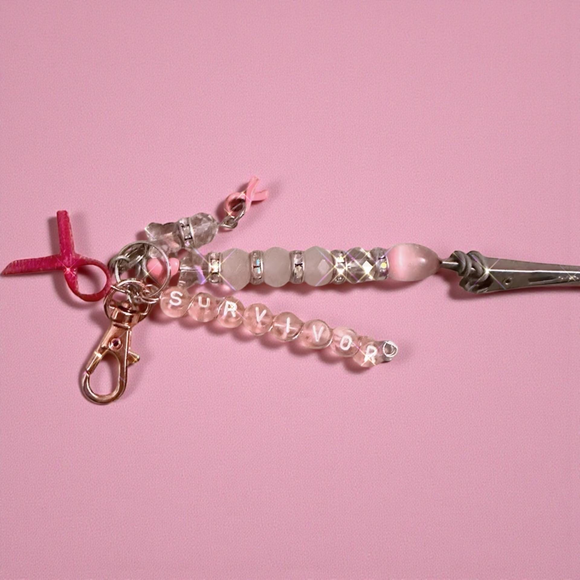 Pink Awareness Beaded ATM Card Clip | Long Nail Helper | Bracelet Buddy | Purse Charm Accessory