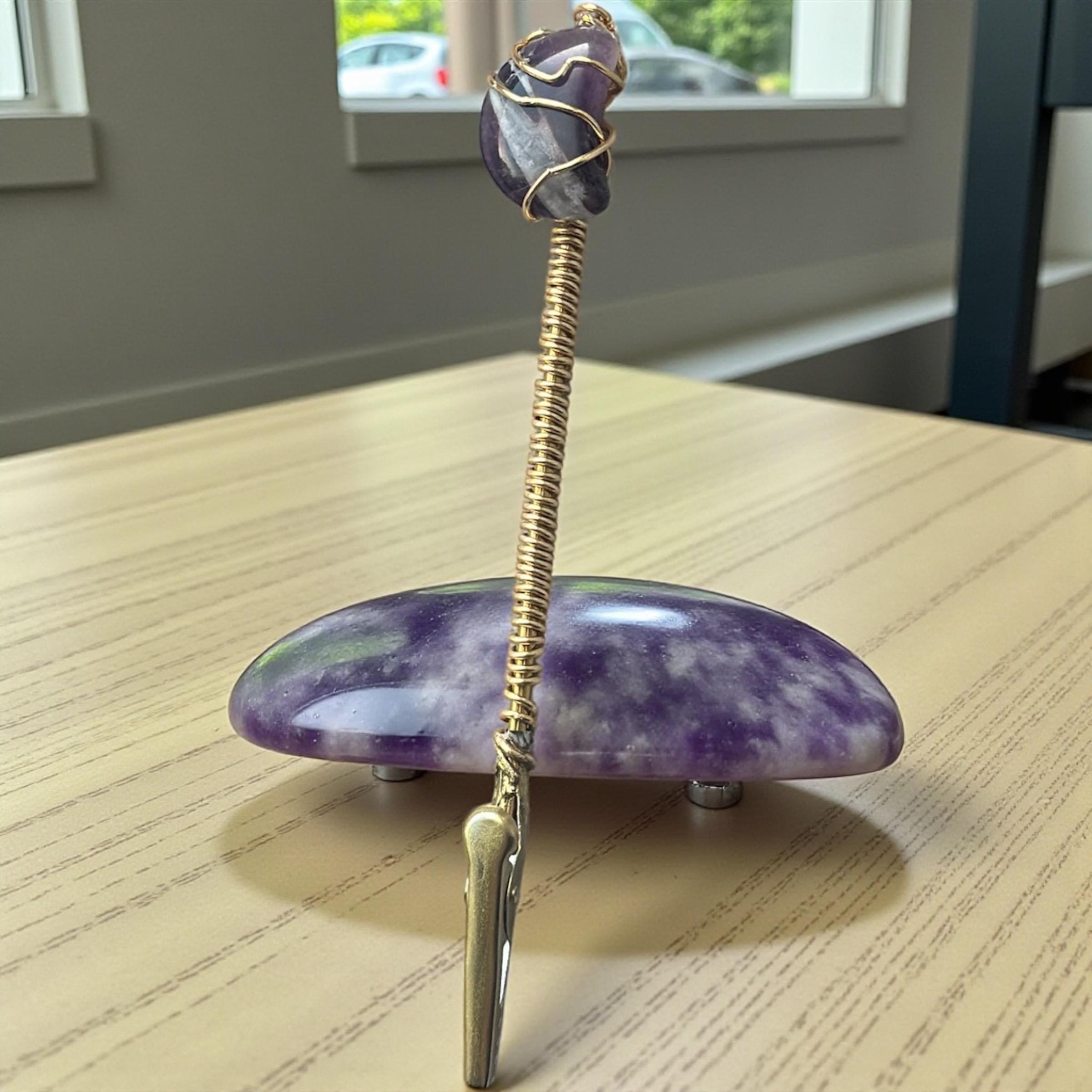 Amethyst Crescent Moon Card Grabber – Handmade Crystal Clip for Long Nails