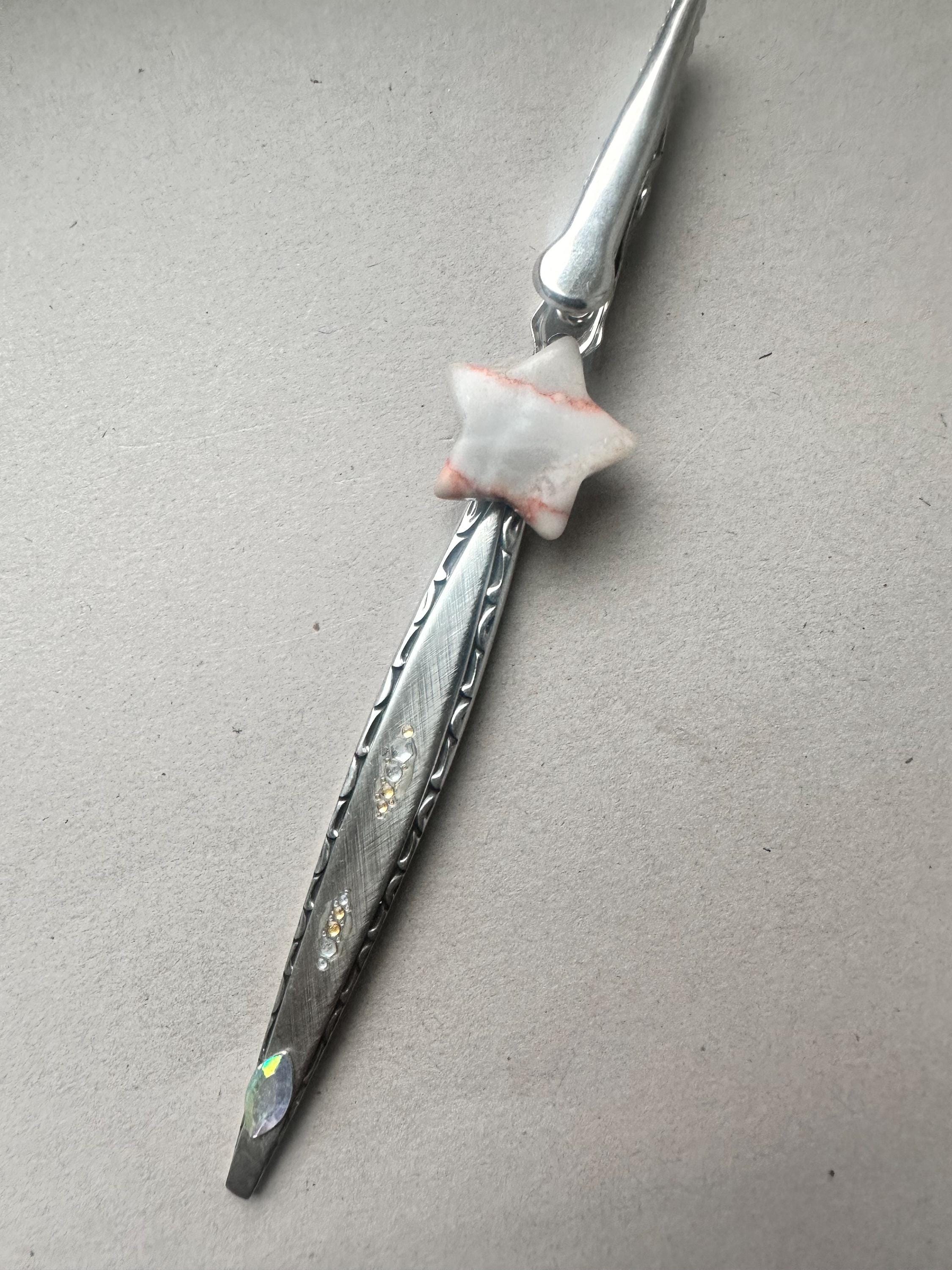 Upcycled Spoon Handle Card Clip – Gemstone Star & Moon Long Nail Helper