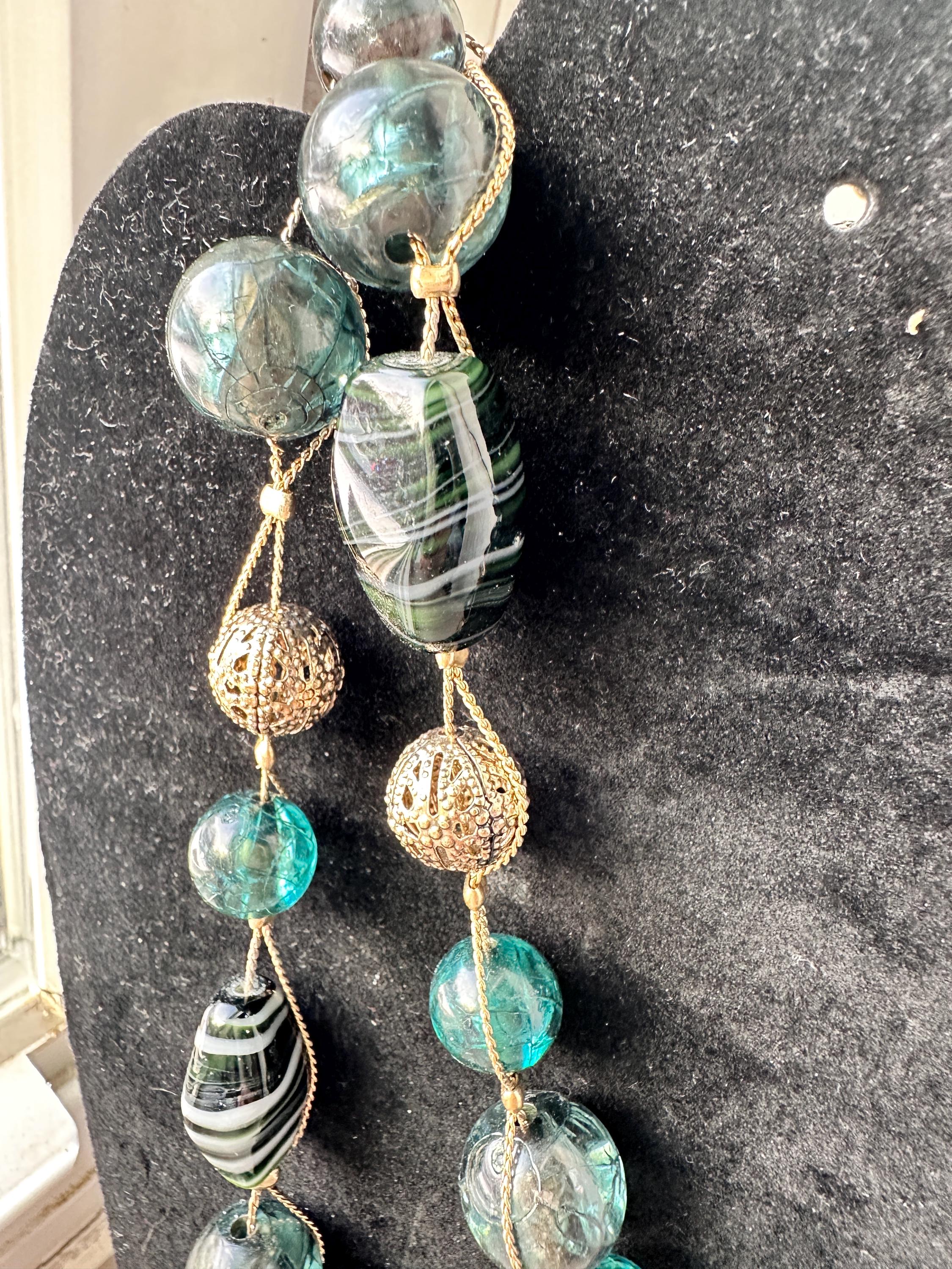 Vintage Liz Claiborne Teal Glass Bead Necklace • Double Strand LC Jewelry