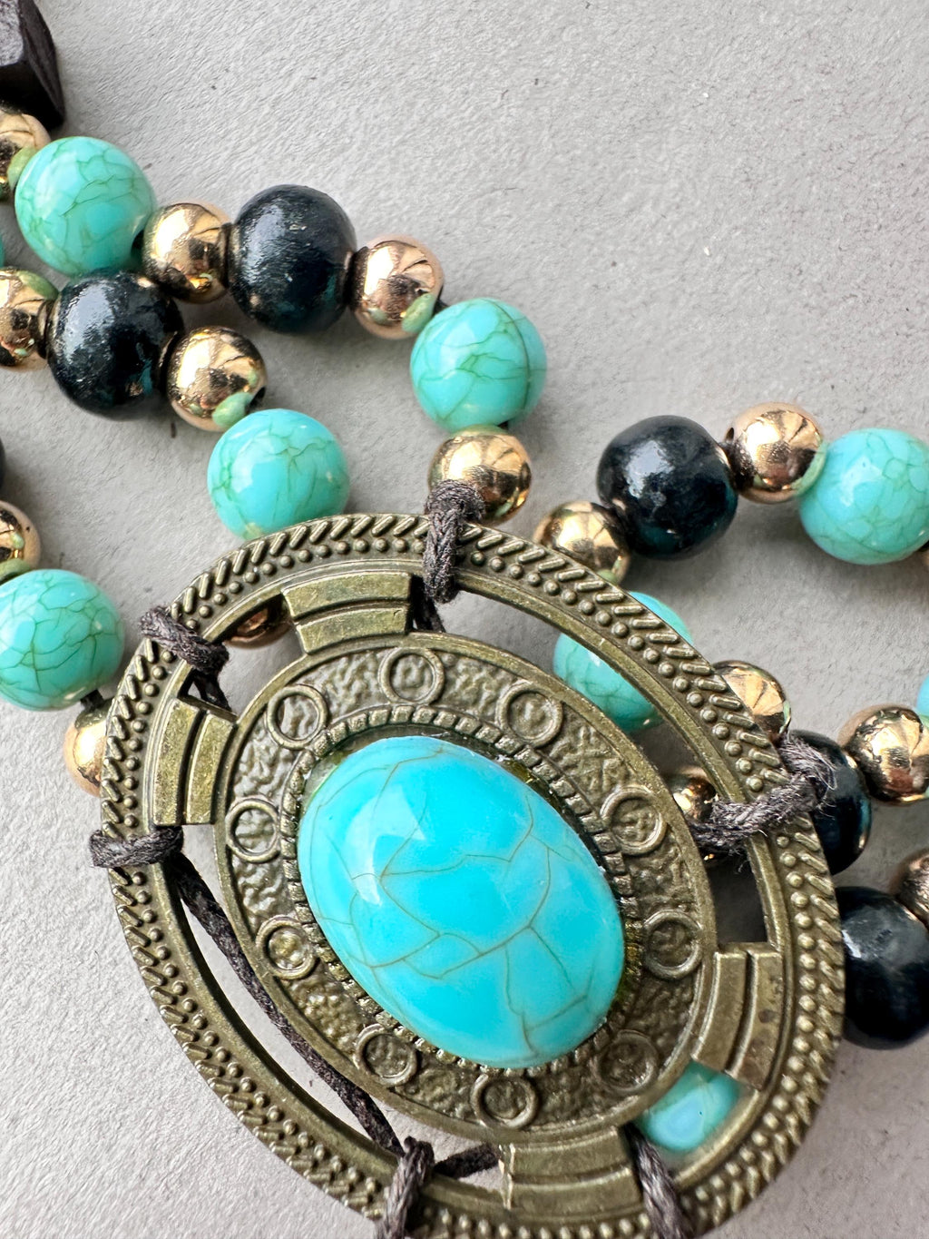 Boho Turquoise Medallion Necklace • Tribal Beaded Statement Jewelry