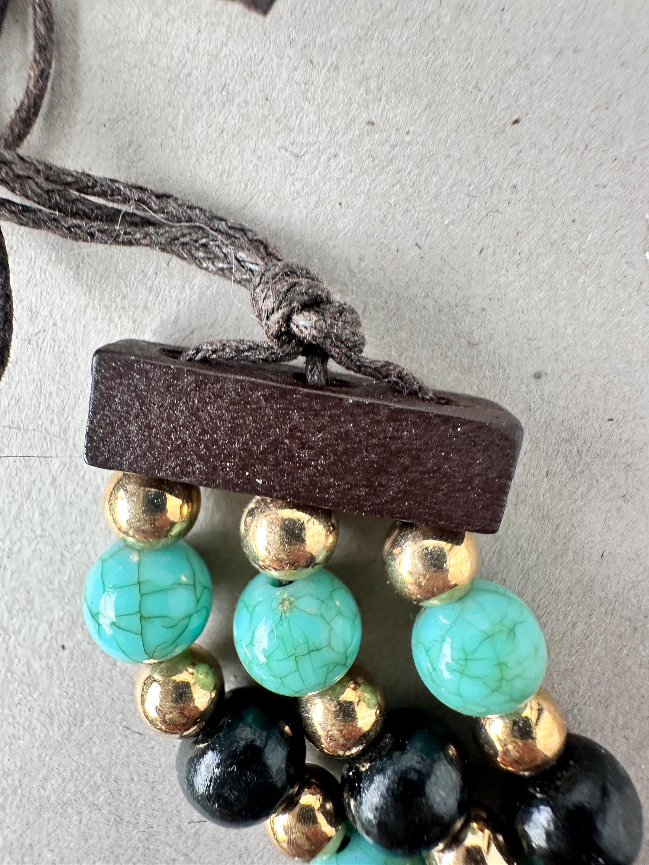 Boho Turquoise Medallion Necklace • Tribal Beaded Statement Jewelry