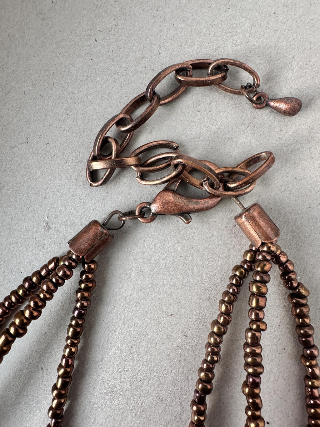 Copper Amber Beaded Statement Necklace, Boho Multi Strand Jewelry