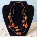 Copper Amber Beaded Statement Necklace, Boho Multi Strand Jewelry