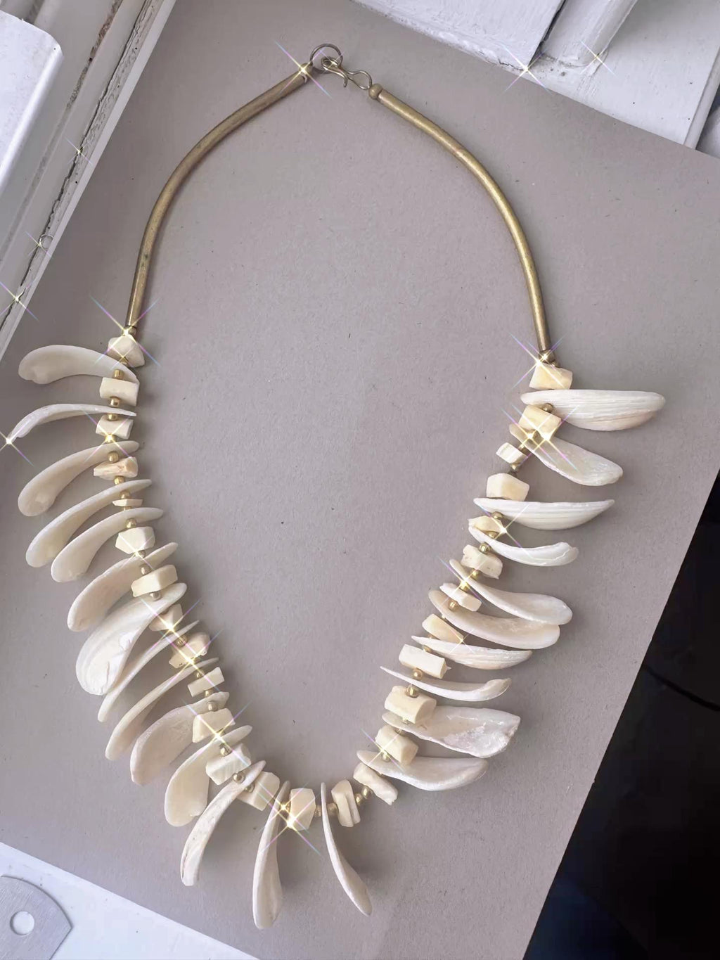 Y2K Mother of Pearl Shell Necklace – Coastal Statement Collar