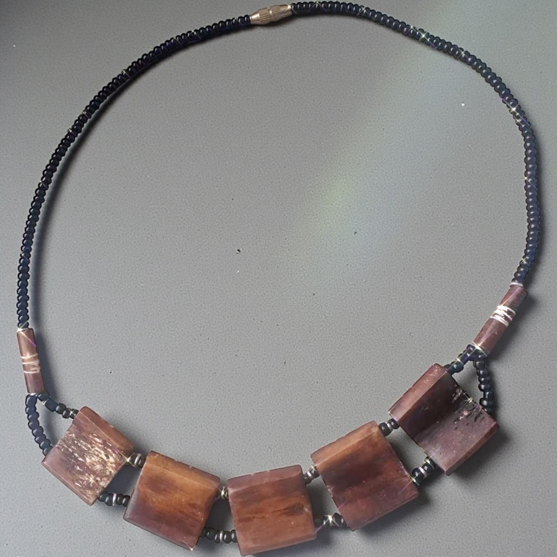 Carved Bone Sunburst Necklace • Boho Tribal Pendant, Black Seed Beads