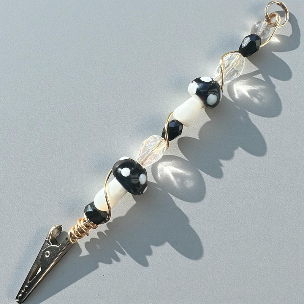 Bracelet Helper Tool – Crystal Beaded ATM Card Grabber – Long Nail Helper – One Hand Bracelet Clasp – Ceramic Mushroom Beads