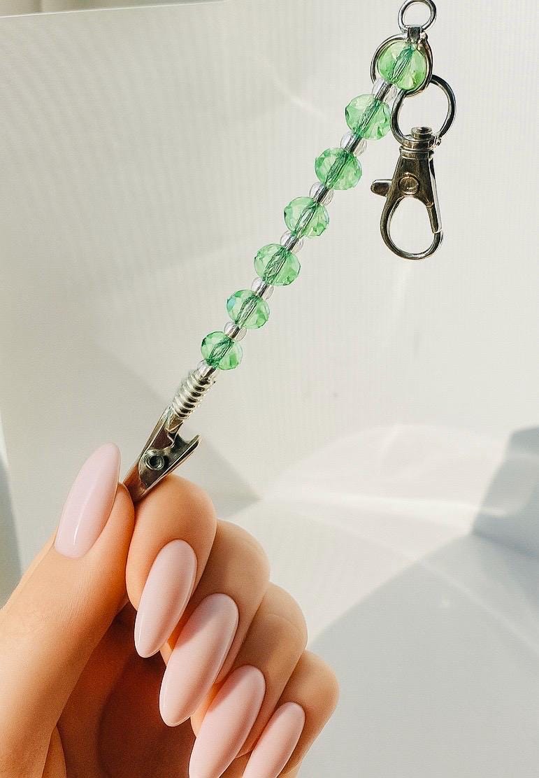 Ocean Crystal ATM Card Clip – Long Nail Helper – Blue & Teal Beaded Card Grabber – Choose Your Color