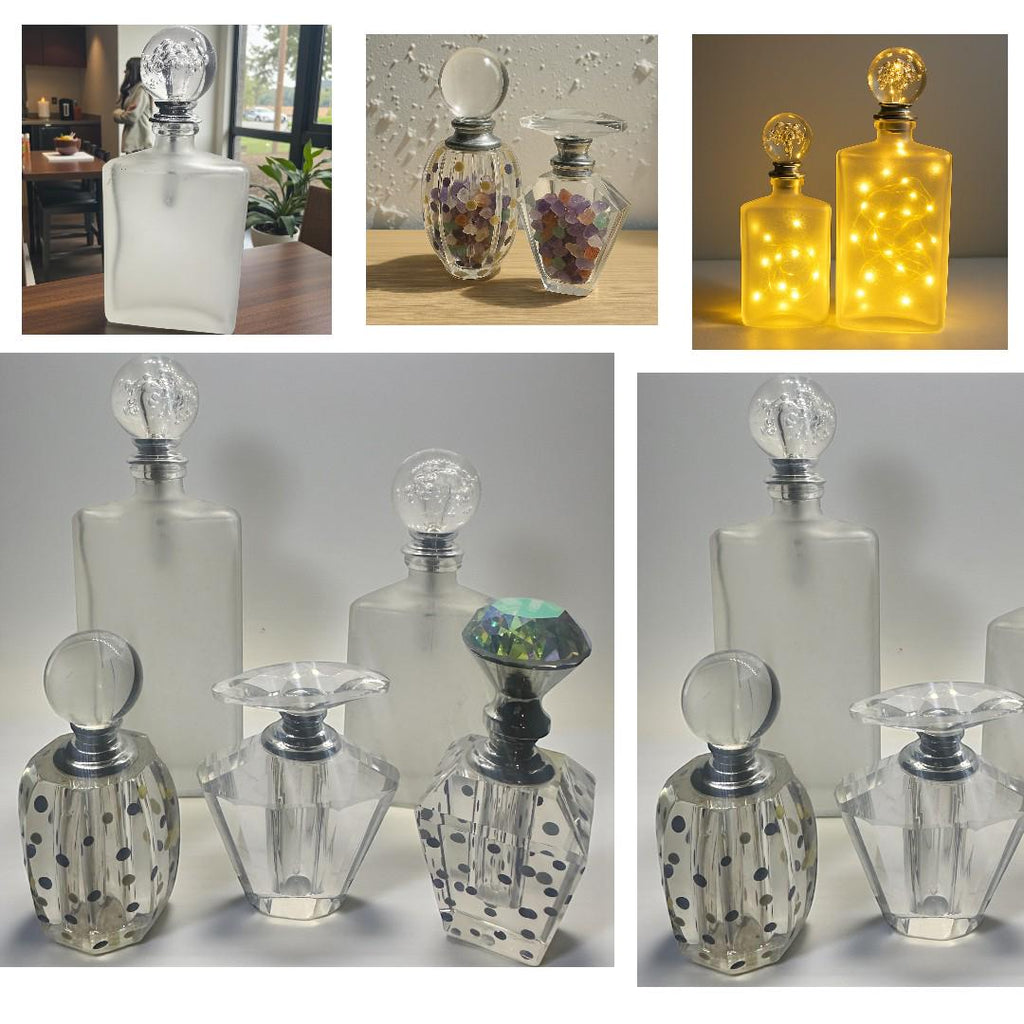 Vintage-Mini Glass Perfume Bottles with Removable Stoppers  – Set of 5