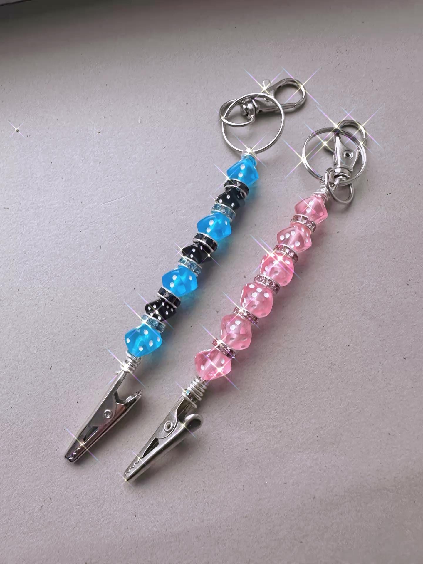 Dice Beaded Card Grabber Keychain | Long Nail Helper