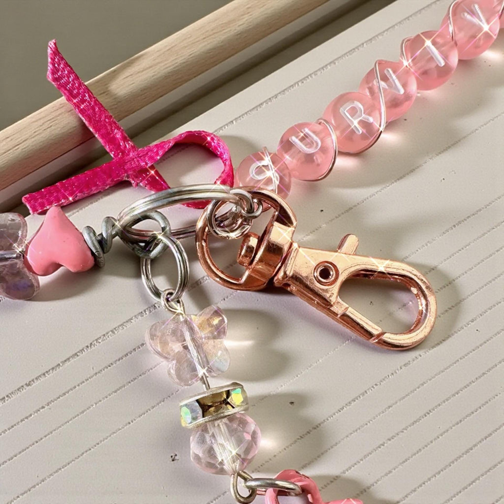 Pink Awareness Beaded ATM Card Clip | Long Nail Helper | Bracelet Buddy | Purse Charm Accessory