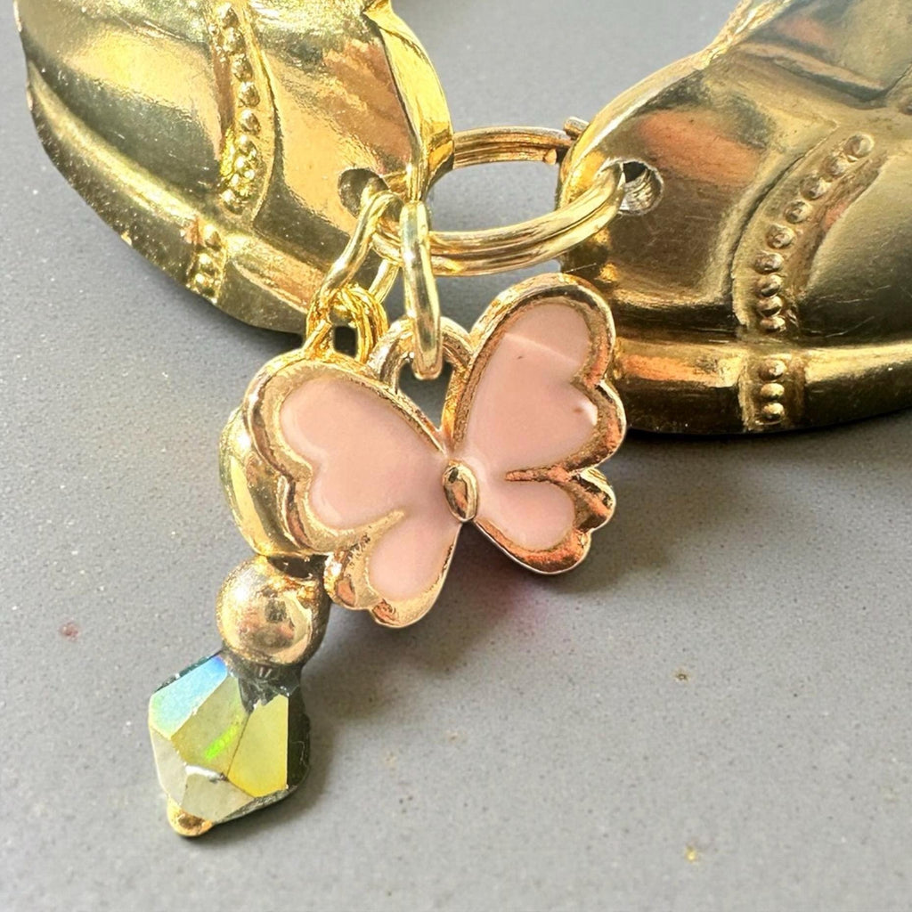 Upcycled Spoon Bracelet Set • Gold Plated, Pink Butterfly Charm velvet gift box included