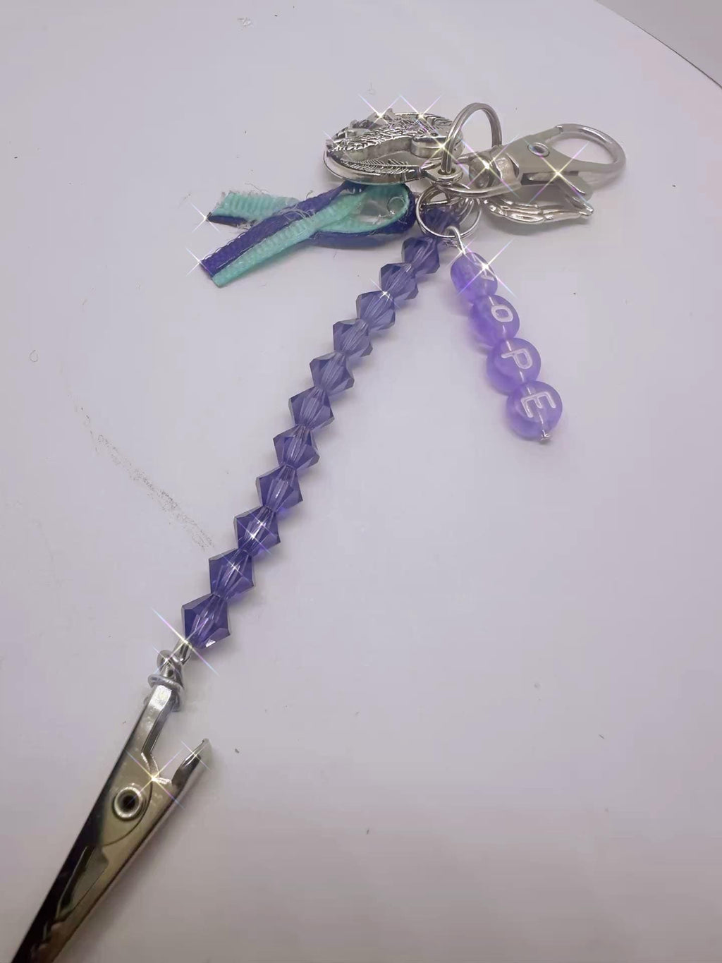 Fibromyalgia Awareness ATM Card Clip – Purple Wolf Heart Ribbon – Bracelet Helper & long nail helper