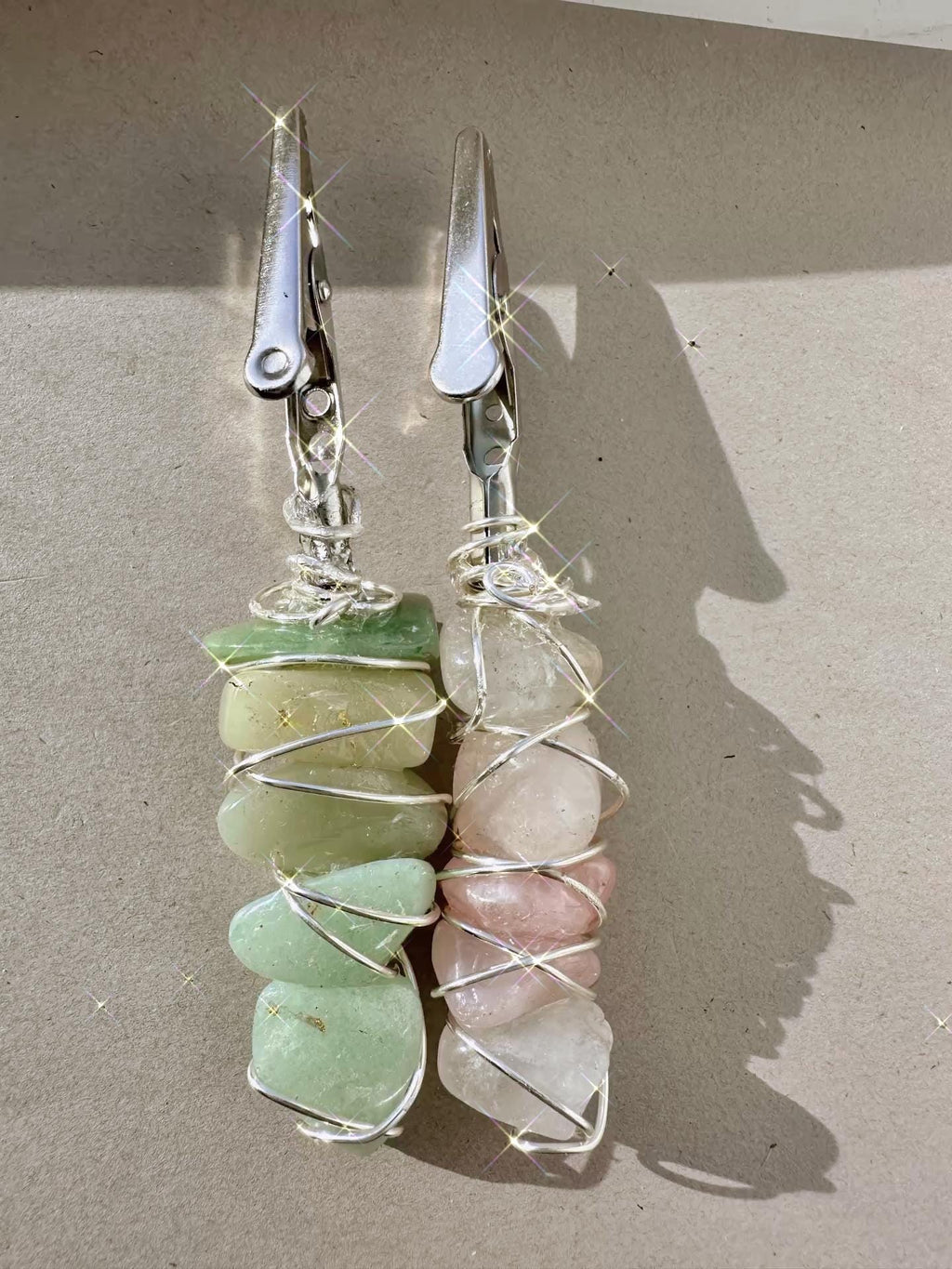 Wire Wrapped Rose Quartz ATM Card Clip | Long Nail Helper