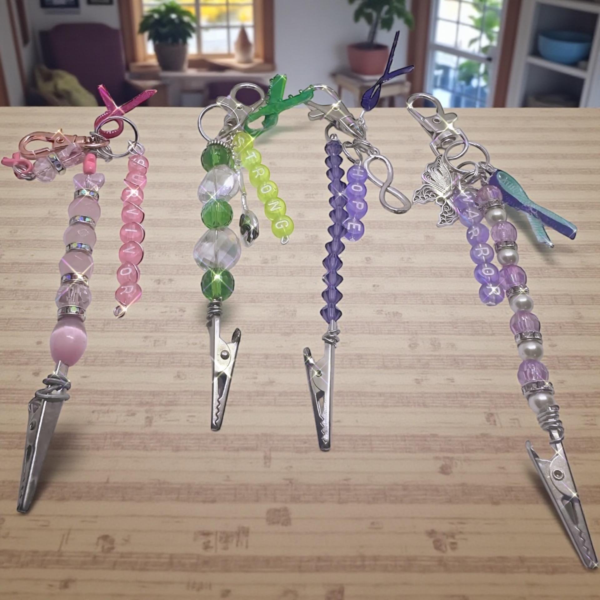 Mental Health Awareness ATM Card Clip | Survivor Support Keychain | Ribbons & Charms to Match Each Awareness | Handmade Beaded Bracelet Help
