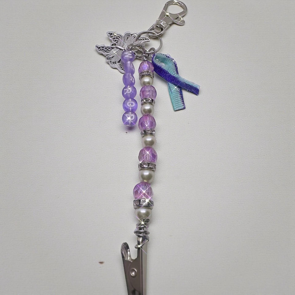 Mental Health Awareness ATM Card Clip | Survivor Support Keychain | Ribbons & Charms to Match Each Awareness | Handmade Beaded Bracelet Help