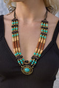 Boho Turquoise Medallion Necklace • Tribal Beaded Statement Jewelry