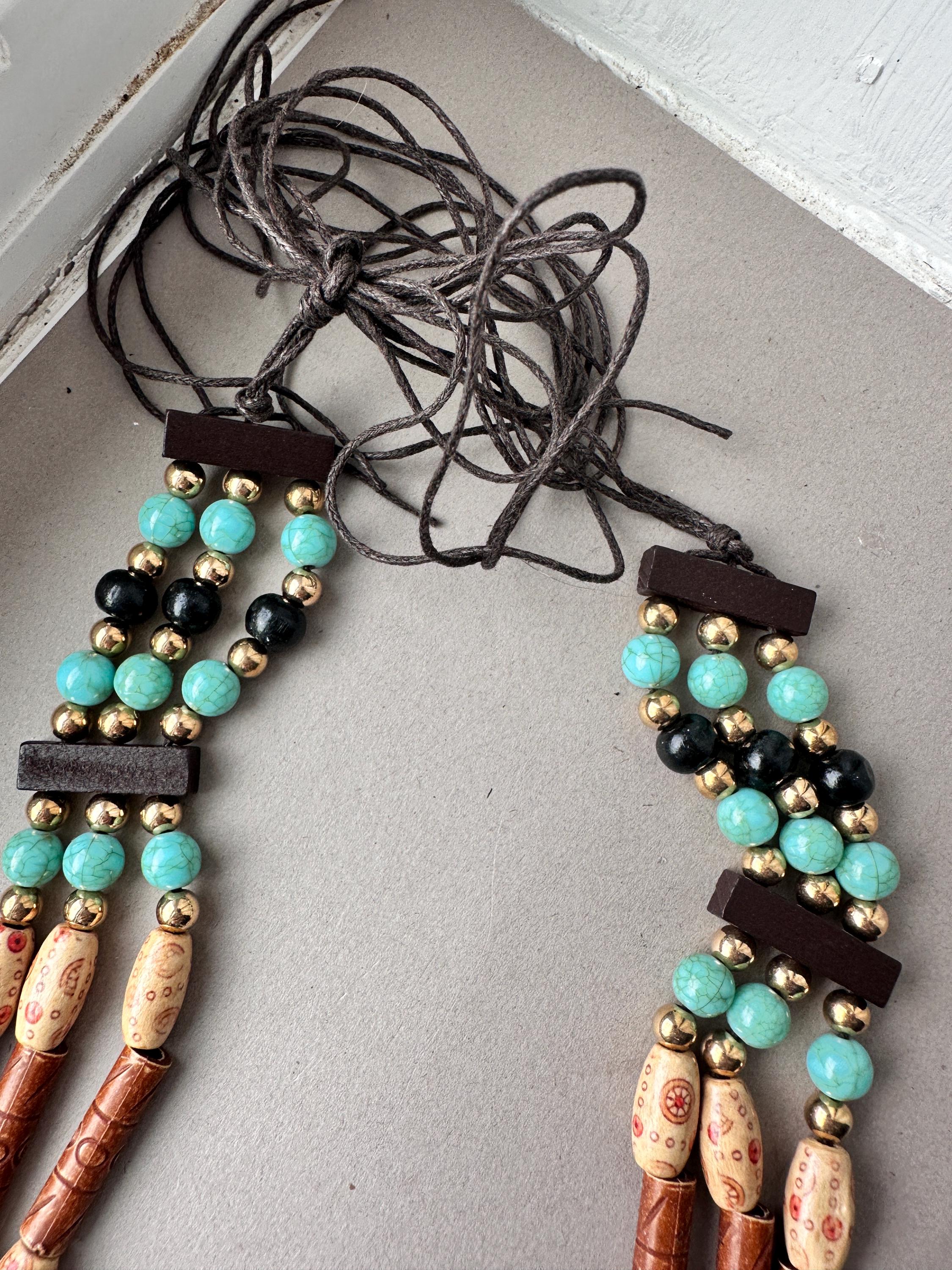 Boho Turquoise Medallion Necklace • Tribal Beaded Statement Jewelry