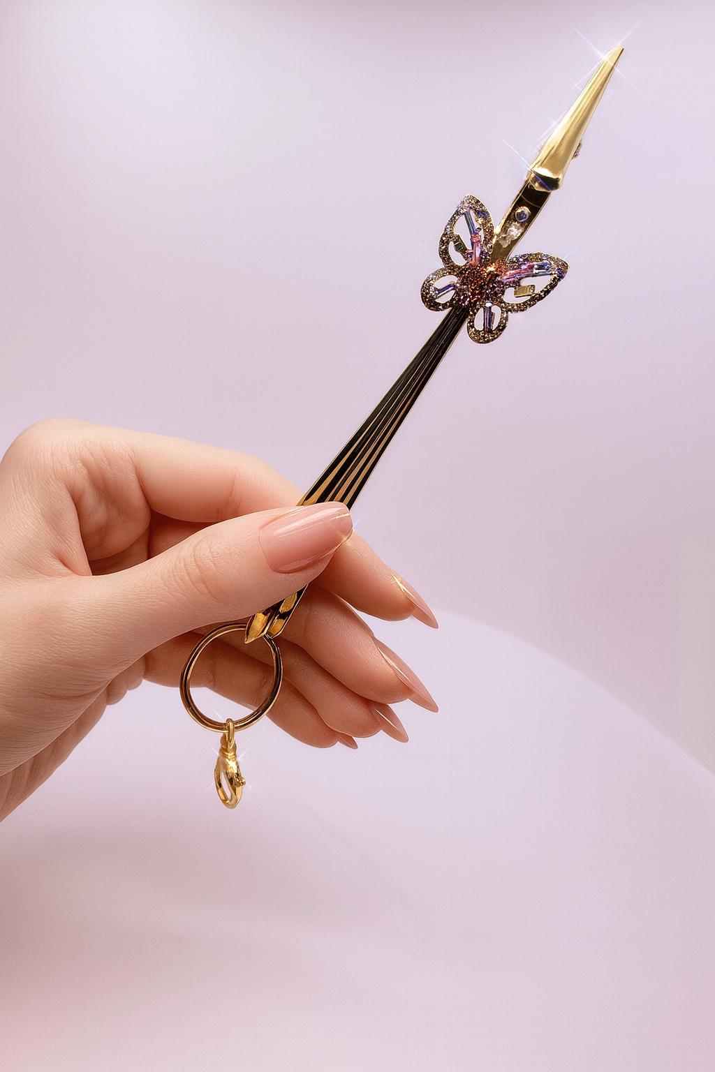 Butterfly Crystal ATM Card Clip – Long Nail Helper & Bracelet Fastener – Gold Sparkle Hand Tool