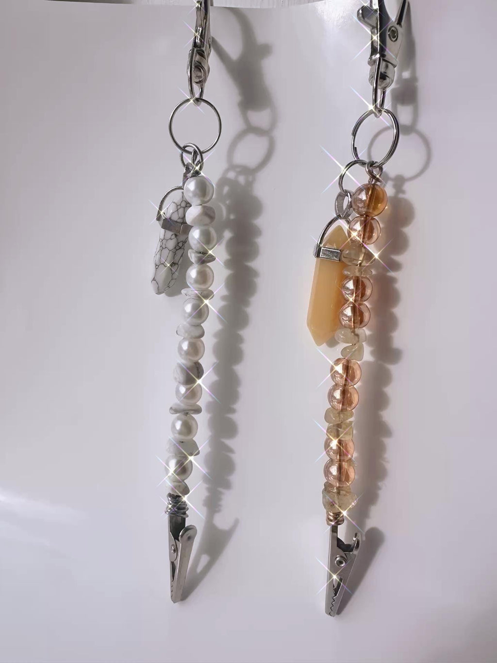 Handmade ATM Card Clip Bracelet Helper | Long Nail Credit Card Grabber | Beaded Keychain Dangle with Crystal Point | Purse & Wallet Accessor