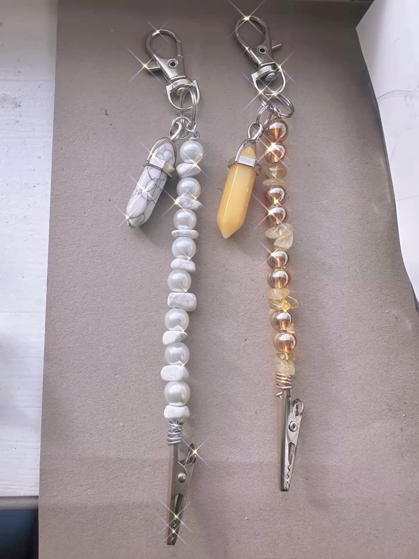 Handmade ATM Card Clip Bracelet Helper | Long Nail Credit Card Grabber | Beaded Keychain Dangle with Crystal Point | Purse & Wallet Accessor