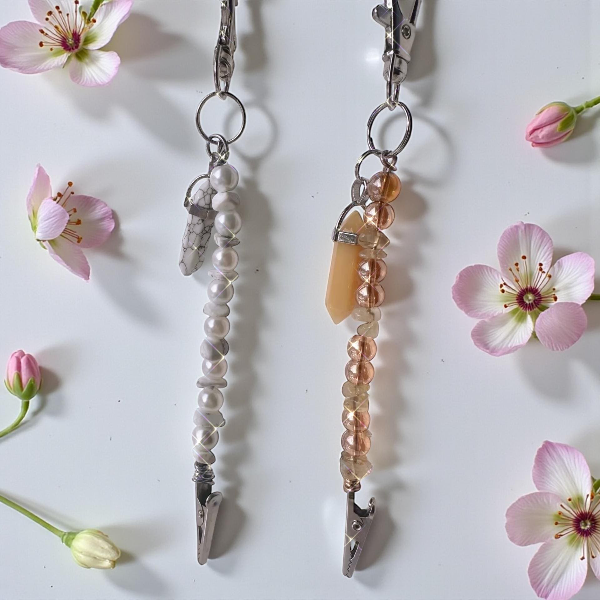 Handmade ATM Card Clip Bracelet Helper | Long Nail Credit Card Grabber | Beaded Keychain Dangle with Crystal Point | Purse & Wallet Accessor
