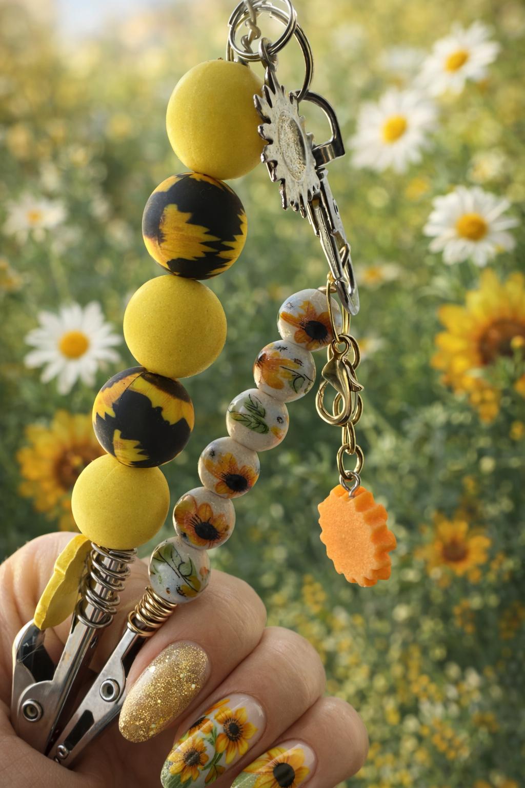 Sunflower ATM Card Clip – Long Nail Helper – Beaded Bracelet Tool