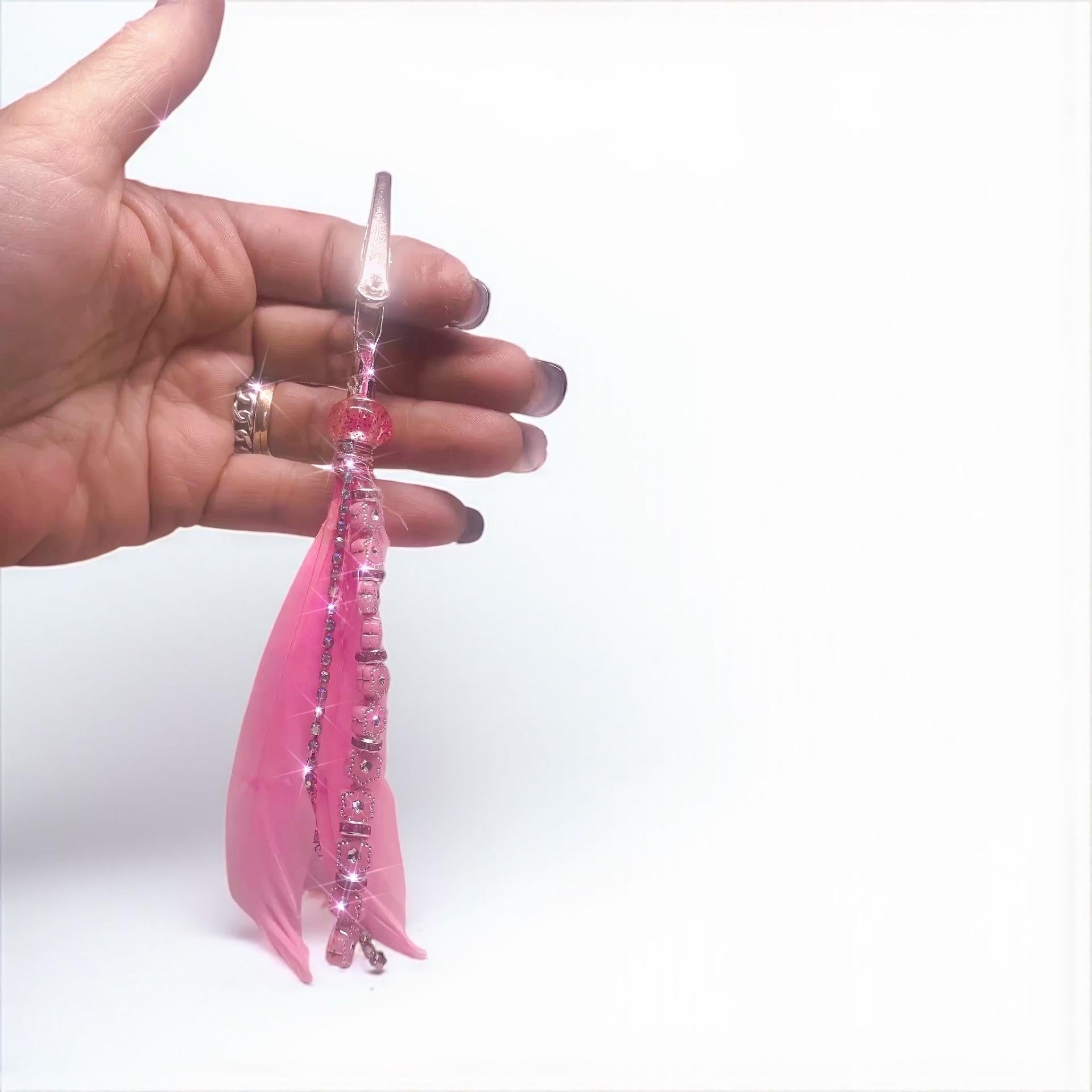 Pink Beaded ATM Card Clip & Hair Clip – Long Nail Helper, Credit Card Grabber, Sparkly Tassel Accessory