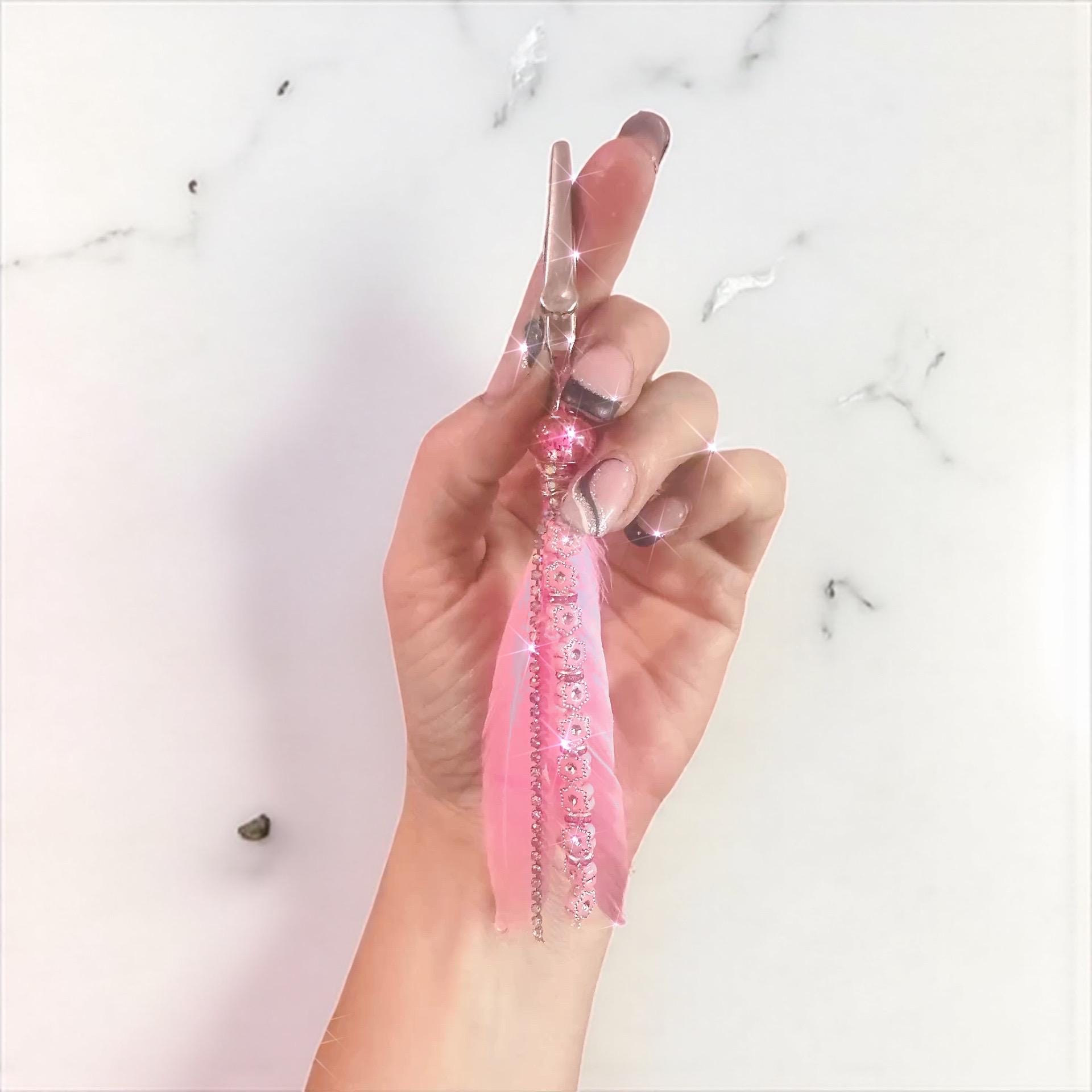 Pink Beaded ATM Card Clip & Hair Clip – Long Nail Helper, Credit Card Grabber, Sparkly Tassel Accessory