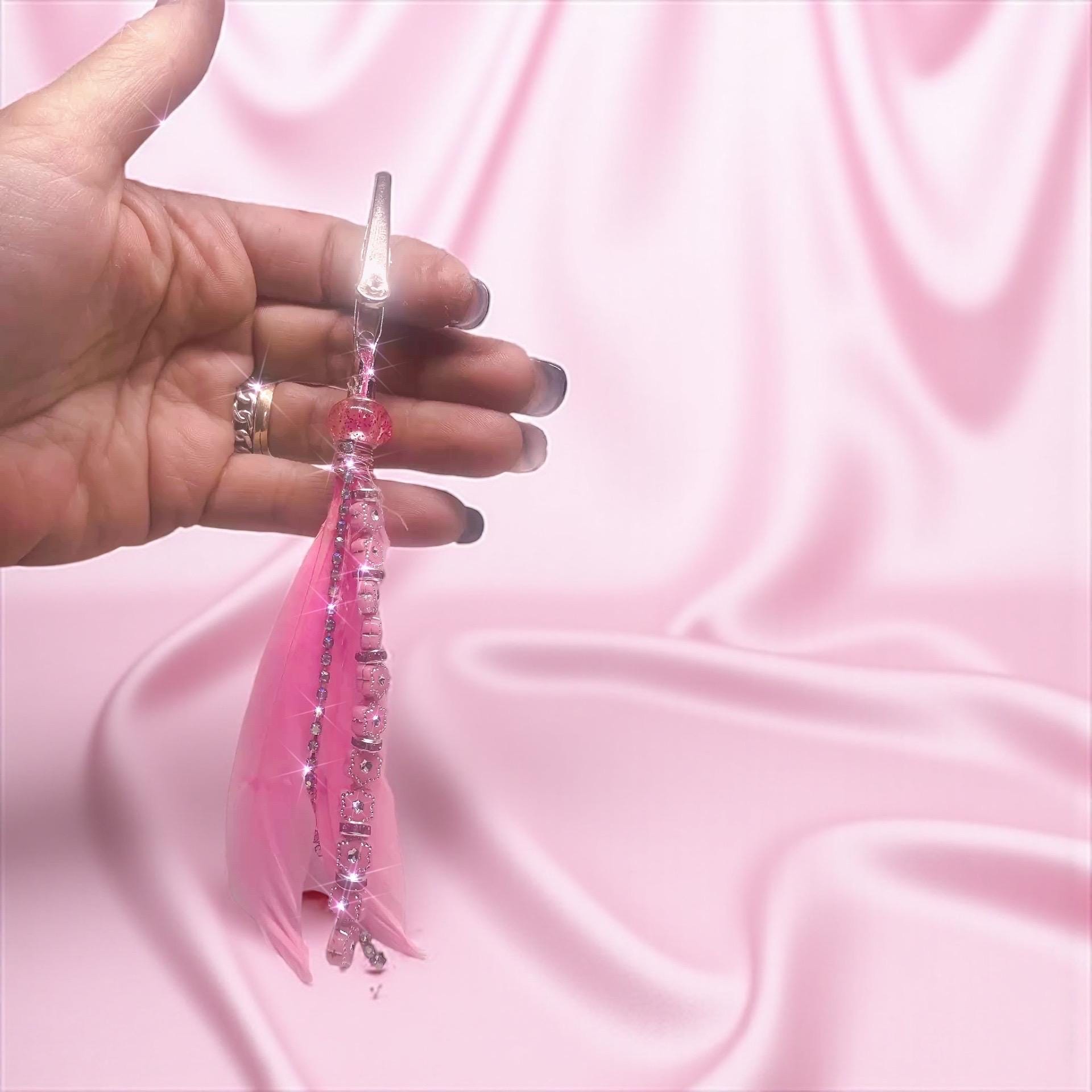 Pink Beaded ATM Card Clip & Hair Clip – Long Nail Helper, Credit Card Grabber, Sparkly Tassel Accessory