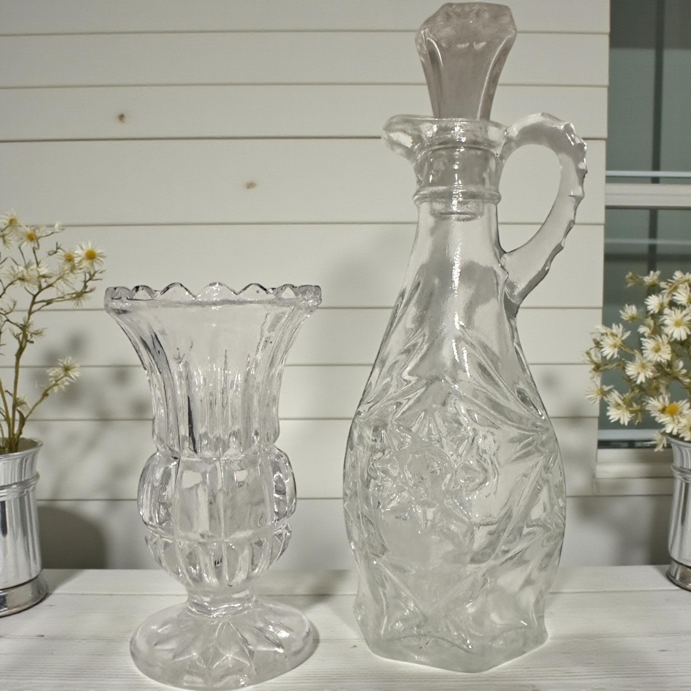 Vintage Starburst Glass Cruet & Bud Vase Set | Farmhouse Decor