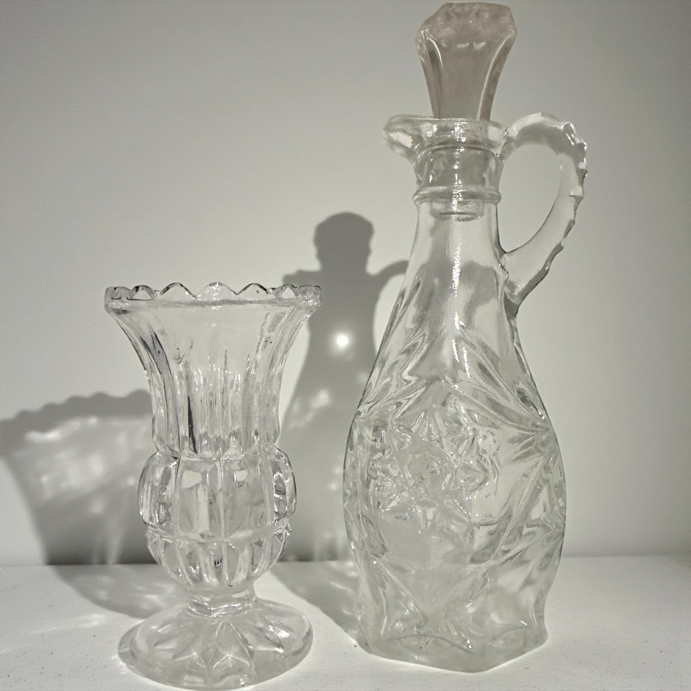 Vintage Starburst Glass Cruet & Bud Vase Set | Farmhouse Decor