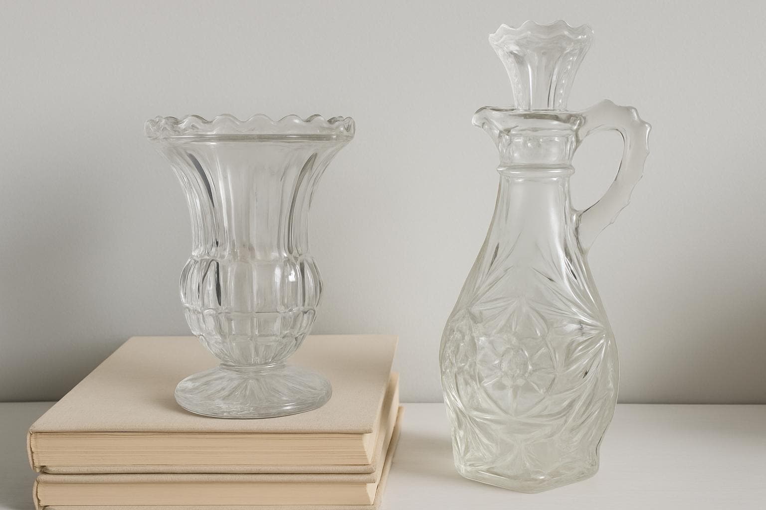Vintage Starburst Glass Cruet & Bud Vase Set | Farmhouse Decor