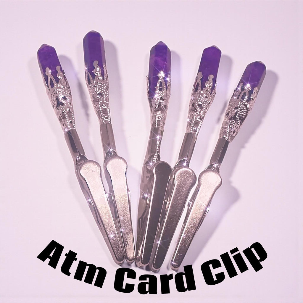 Purple Crystal ATM Card Clip – Amathyst Crystal Bracelet Helper • Long Nail Grabber • Vintage-Style