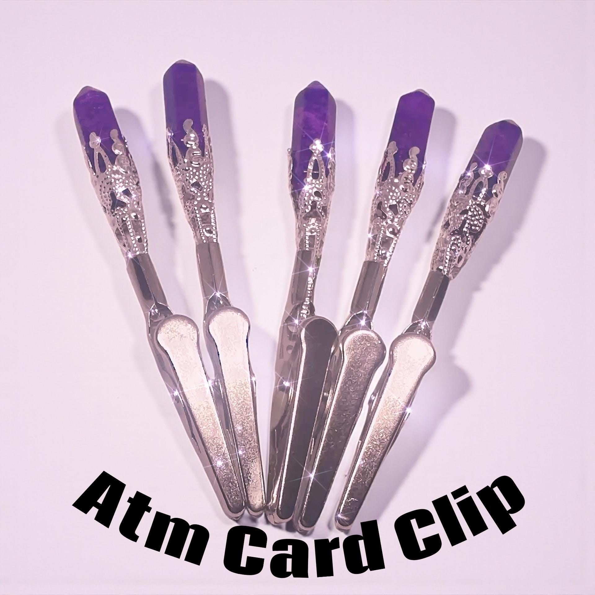 Purple Crystal ATM Card Clip – Amathyst Crystal Bracelet Helper • Long Nail Grabber • Vintage-Style