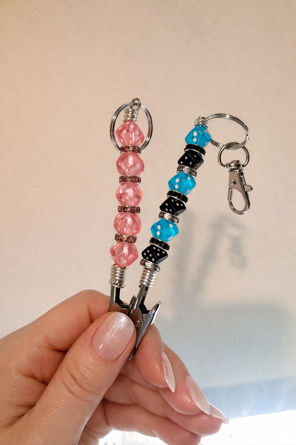 Dice Beaded Card Grabber Keychain | Long Nail Helper